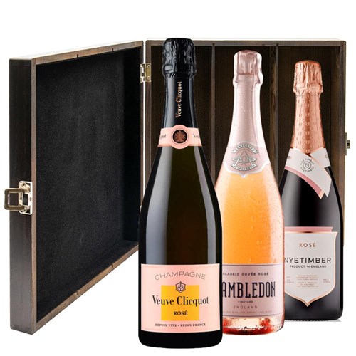 The Anglo-French Rose Collection Treble Elm Wood Gift Boxed Champagne (3x75cl)